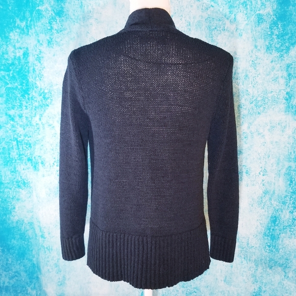 LOFT Black Knit Open Drape Cardigan Sweater - Picture 8 of 14